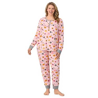 Plus Size Cuddl Duds® Halloween Cozy Long Sleeve Henley Pajama Top & Pajama Joggers Set