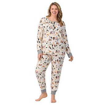 Plus Size Cuddl Duds® Halloween Cozy Long Sleeve Henley Pajama Top & Pajama Joggers Set