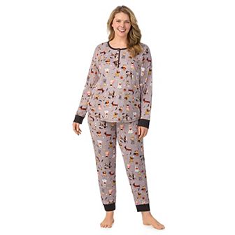 Plus Size Cuddl Duds® Halloween Cozy Long Sleeve Henley Pajama Top & Pajama Joggers Set
