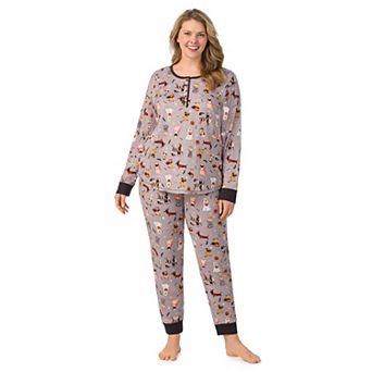 Plus Size Cuddl Duds® Halloween Cozy Long Sleeve Henley Pajama Top & Pajama Joggers Set