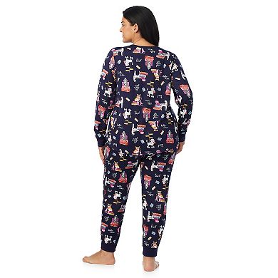 Plus Size Cuddl Duds® Cozy Long Sleeve Henley Pajama Top & Jogger Pajama Pants Set