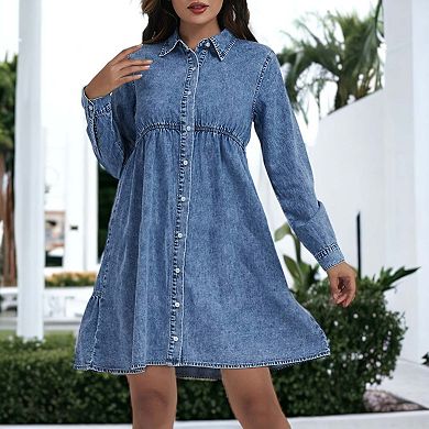 Women's Button-down Tiered Denim Shirt Dress