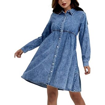 Women's Button-down Tiered Denim Shirt Dress
