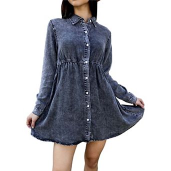 Women's Button-down Tiered Denim Shirt Dress