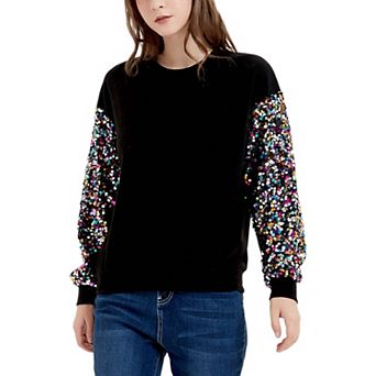 Women's Sparkle Sequin Tops Sweatshirt Long Lantern Sleeve Pullover