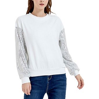 Women's Sparkle Sequin Tops Sweatshirt Long Lantern Sleeve Pullover