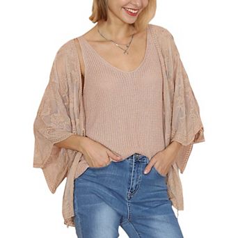 Women's Short Embroidered Lace Kimono Crop Cardigan