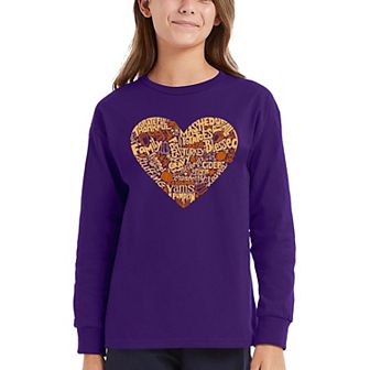 Thanksgiving Heart - Girl's Word Art Long Sleeve T-shirt