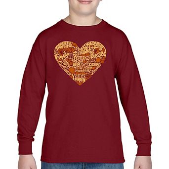 Thanksgiving Heart - Boy's Word Art Long Sleeve T-shirt