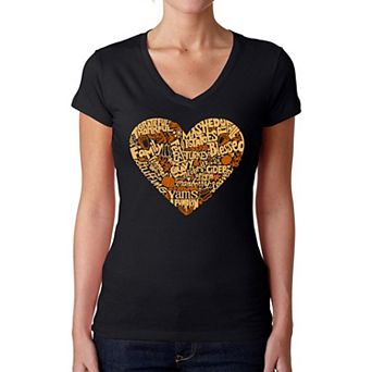 Thanksgiving Heart - Women's Word Art V-neck T-shirt