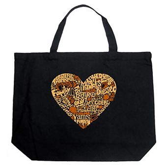Thanksgiving Heart - Large Word Art Tote Bag
