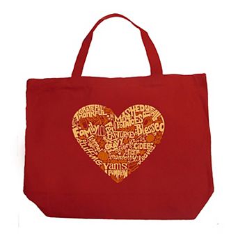 Thanksgiving Heart - Large Word Art Tote Bag