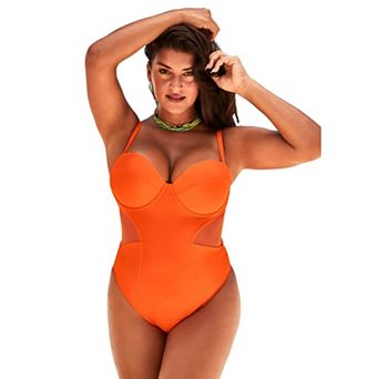 Swimsuits for All Women's Cup Sized Mesh Underwire One Piece Swimsuit
