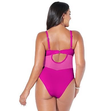 Swimsuits for All Women's Cup Sized Mesh Underwire One Piece Swimsuit
