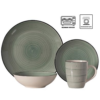 16 Pc Spin Wash Dinnerware Dish Set For 4 Person Mugs, Salad And Dinner Plates And Bowls Sets