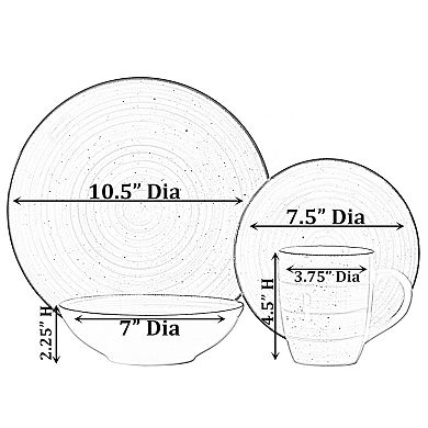 16 Pc Spin Wash Dinnerware Dish Set For 4 Person Mugs, Salad And Dinner Plates And Bowls Sets