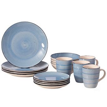 16 pc Spin Wash Dinnerware Dish Set For 4 Person Mugs, Salad And Dinner Plates And Bowls Sets
