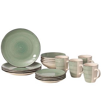 16 pc Spin Wash Dinnerware Dish Set For 4 Person Mugs, Salad And Dinner Plates And Bowls Sets