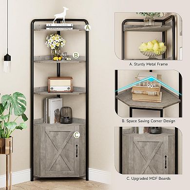 Corner Shelf Cabinet 70.9 Inch Tall Corner Bookshelf Industrial Shelves Rustic Storage Rack
