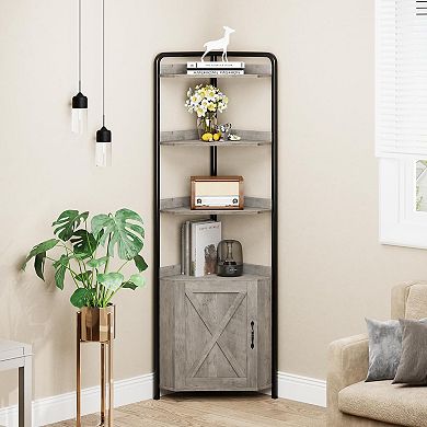 Corner Shelf Cabinet 70.9 Inch Tall Corner Bookshelf Industrial Shelves Rustic Storage Rack