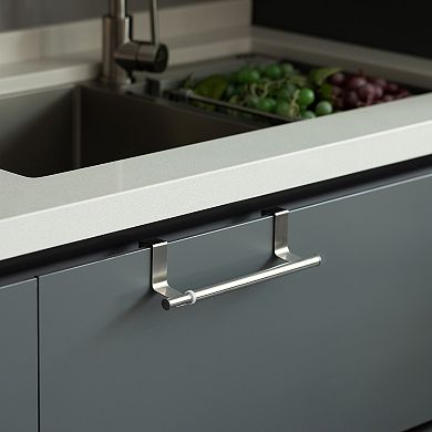 Chrome Over The Door Extendable Towel Holder Rack For The Kitchen, Vanity, And Bathroom