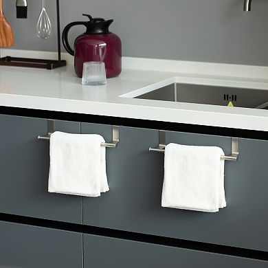 Chrome Over The Door Extendable Towel Holder Rack For The Kitchen, Vanity, And Bathroom