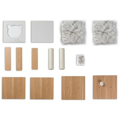 Cat Tree Play House Condo Cube Cave, Platform, Scratcher Post and Ball Toy