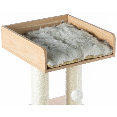 Cat Tree Play House Condo Cube Cave, Platform, Scratcher Post and Ball Toy