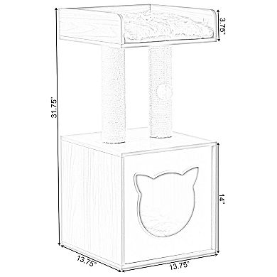Cat Tree Play House Condo Cube Cave, Platform, Scratcher Post and Ball Toy
