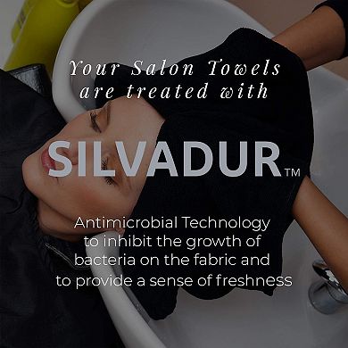 Arkwright Microfiber Bleach Safe Black Salon Towels, Silvadur Treated, 12 Pack