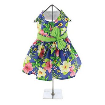 Doggie Design Blue Lagoon Hawaiian Hibiscus Dog Dress With Matching Leash