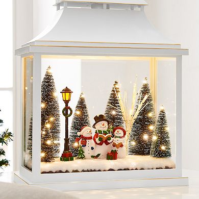 Tabletop White Christmas Holiday Winter Scene Diorama Lighted Lantern Decoration - Rectangle