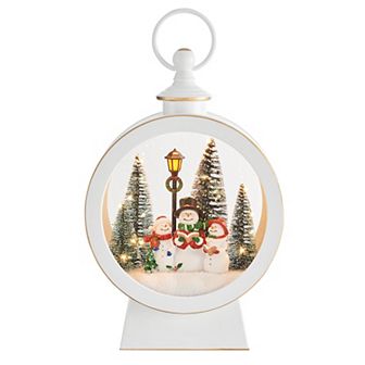 Tabletop White Christmas Holiday Winter Snowman Scene Diorama Lighted Lantern Decoration - Oval