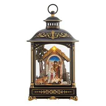 Tabletop Bronze And Gold Ornate Metal Christmas Nativity Scene Diorama Lighted Lantern Decoration