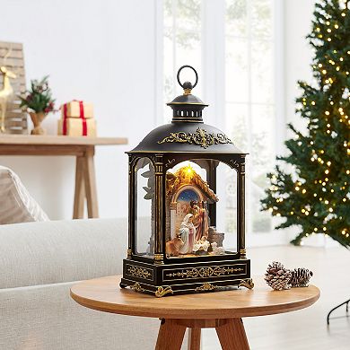 Tabletop Bronze And Gold Ornate Metal Christmas Nativity Scene Diorama Lighted Lantern Decoration