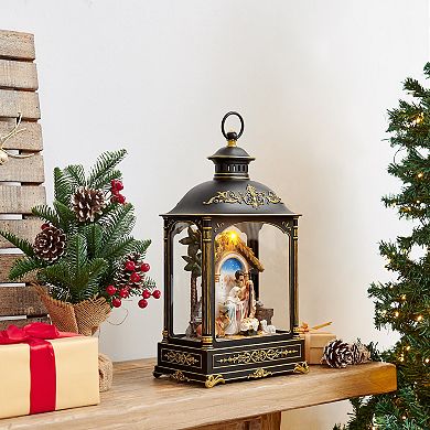 Tabletop Bronze And Gold Ornate Metal Christmas Nativity Scene Diorama Lighted Lantern Decoration