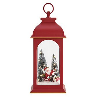 Tabletop Red Metal Christmas Santa Winter Scene Diorama Lighted Lantern Decoration