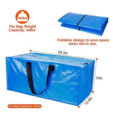 4Pcs Heavy-Duty Moving Bags, Reusable Plastic Totes with Zippered Storage, Blue Bins