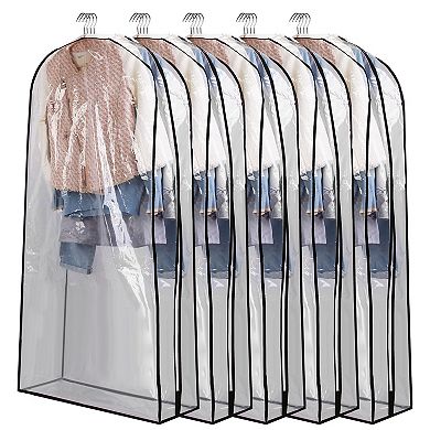 5-Pack 60" Garment Bags for Hanging Clothes Dustproof, Waterproof, Clear
