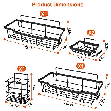 5-Pack Wall-Mounted Shower Caddy with 18 Hooks, Rustproof Storage Shelves for Bathroom & Kitchen
