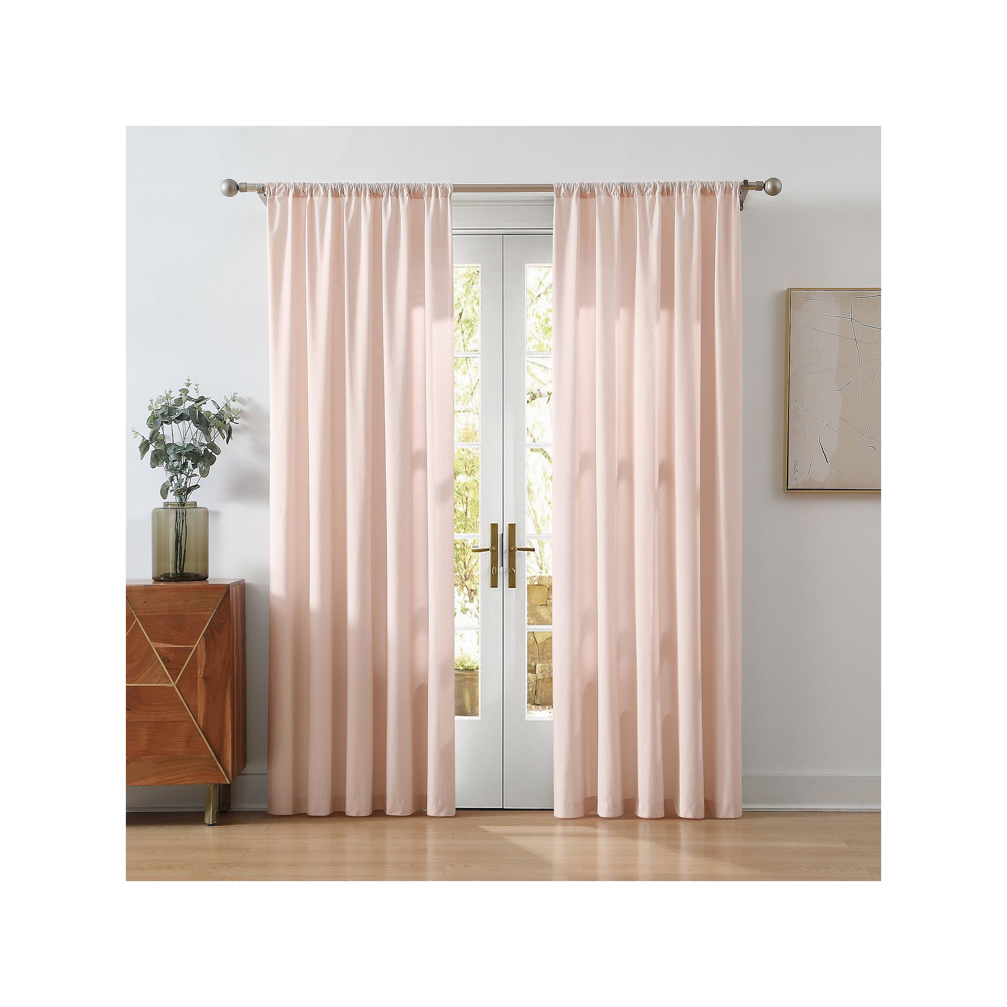 Cannon Solid Cotton Percale Window Curtain Pair, Blush