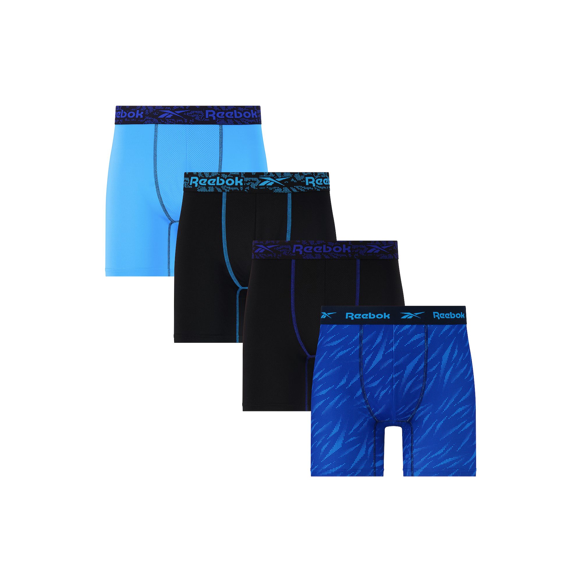Mens Reebok 4-Pack Performance Boxer Brief Set, Size: Large, Black Blue Su