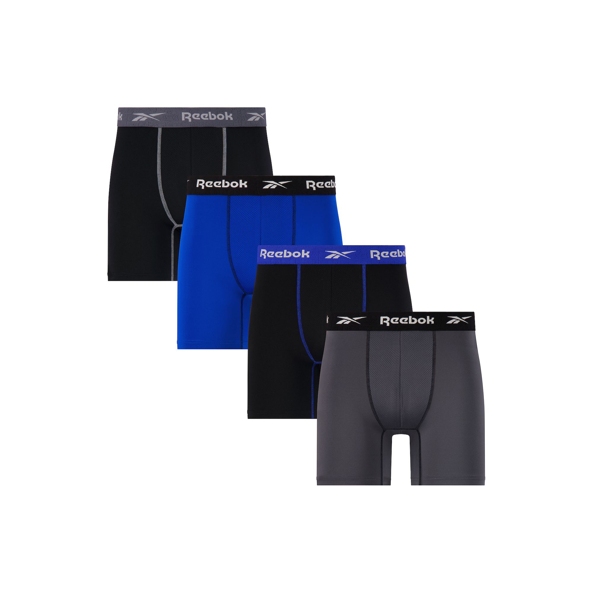 Mens Reebok 4-Pack Performance Boxer Brief Set, Size: Large, Black Surf We