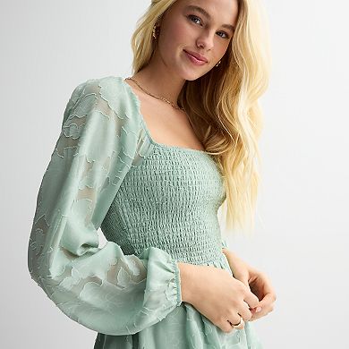 Juniors' Harper & Ivy Long Sleeve Smocked Waist Dromper