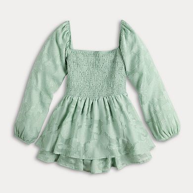 Juniors' Harper & Ivy Long Sleeve Smocked Waist Dromper