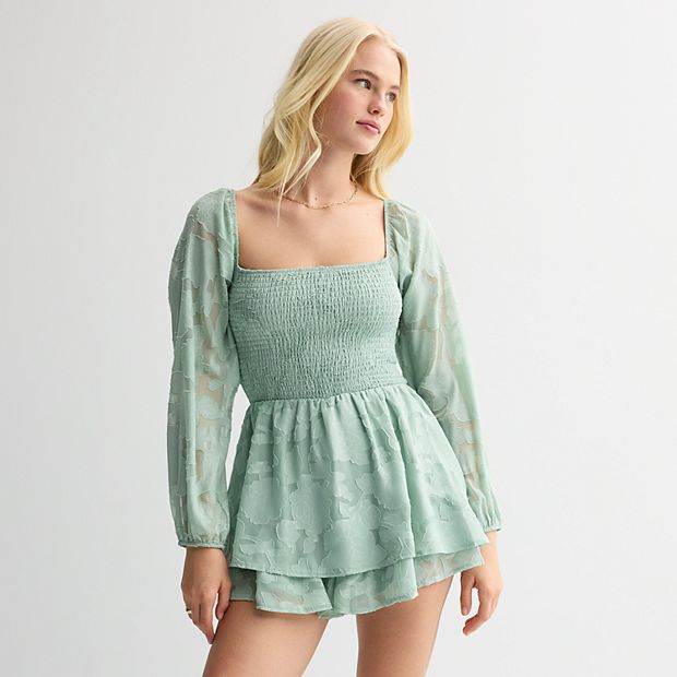Juniors' Harper & Ivy Long Sleeve Smocked Waist Dromper