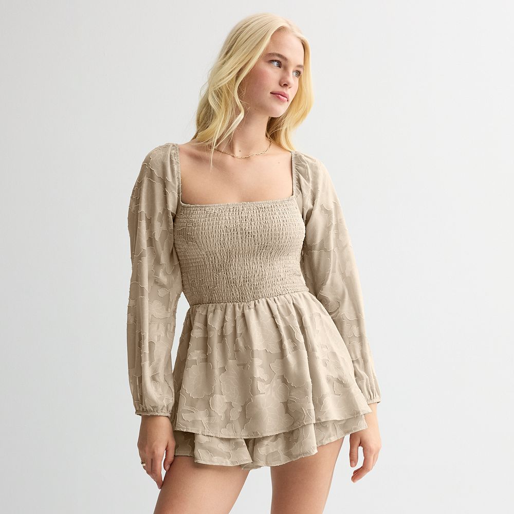 Juniors' Harper & Ivy Long Sleeve Smocked Waist Dromper