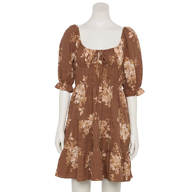 Juniors' Mary & Mo Tiered Skater Dress, Girl's, Size: Small, Cream Brown