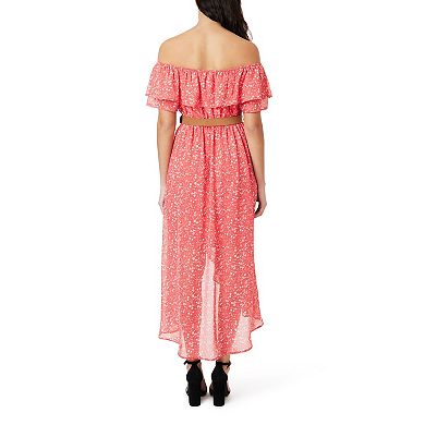 Juniors' WallFlower Off the Shoulder High-Low Hem Belted Maxi Dress