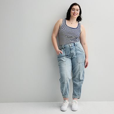 Juniors' Plus Size SO® Mid-Rise Button Hem Jogger Jeans